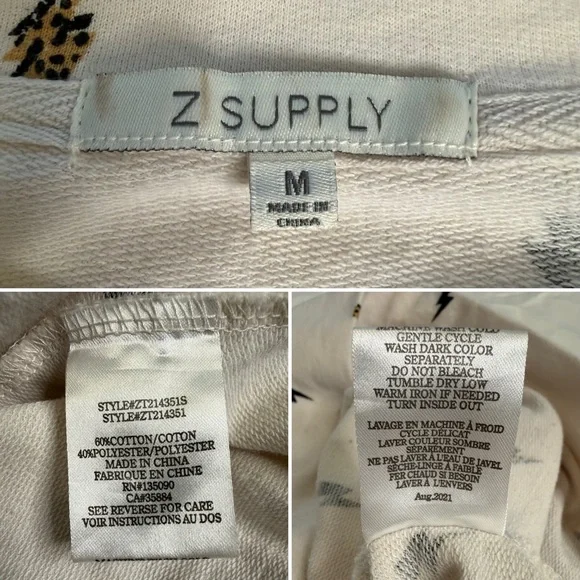 Z Supply Lightning Bolt Sweatshirt Medium White Leopard Accent Relaxed Fit - Picture 6 of 10
